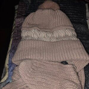 pink hat and scarf combo